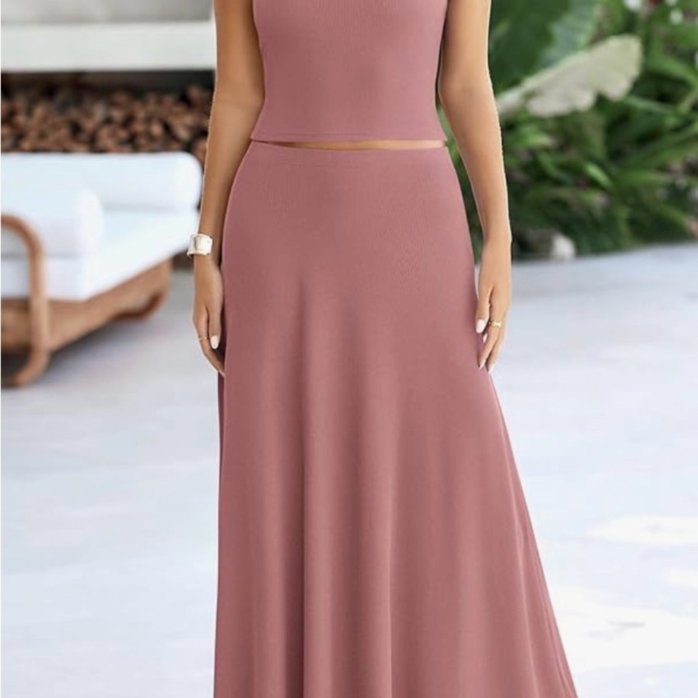 PrettyGarden Women’s 2 Piece Maxi Skirt Set - Dusty Pink - Medium
